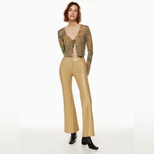 NWT Aritzia Wilfred Melina Flare Pants Vegan Faux Leather High Waist Beige Sz 4